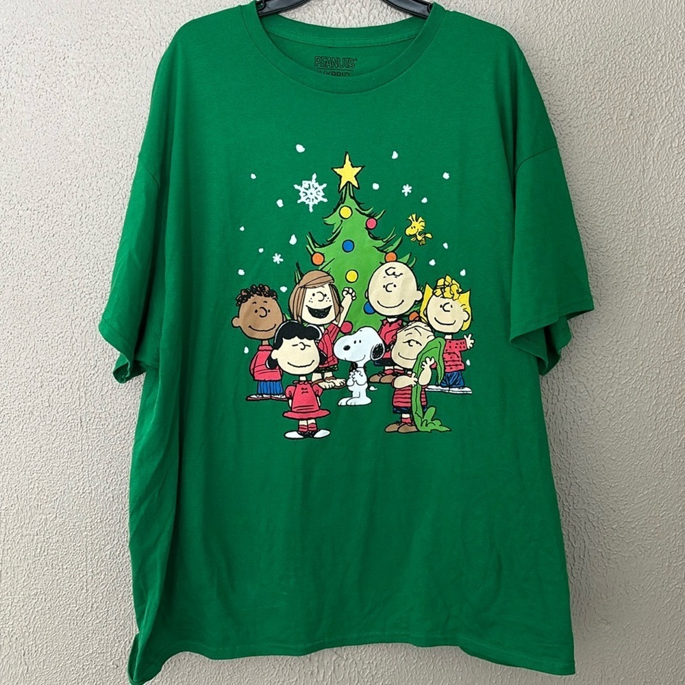 Peanuts Christmas Plus Size Unisex T-shirt Green XXL Charlie Brown‎ Snoopy